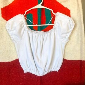 Off the shoulder white crop top.